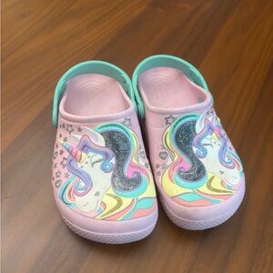 Crocs Fun Lab Child Size j1 Sparkle Glitter Pink Unicorn Clogs Girls Shoes